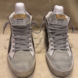Size 37 Golden Goose Women’s Grey Suede Sneakers with Leopard Side Panels